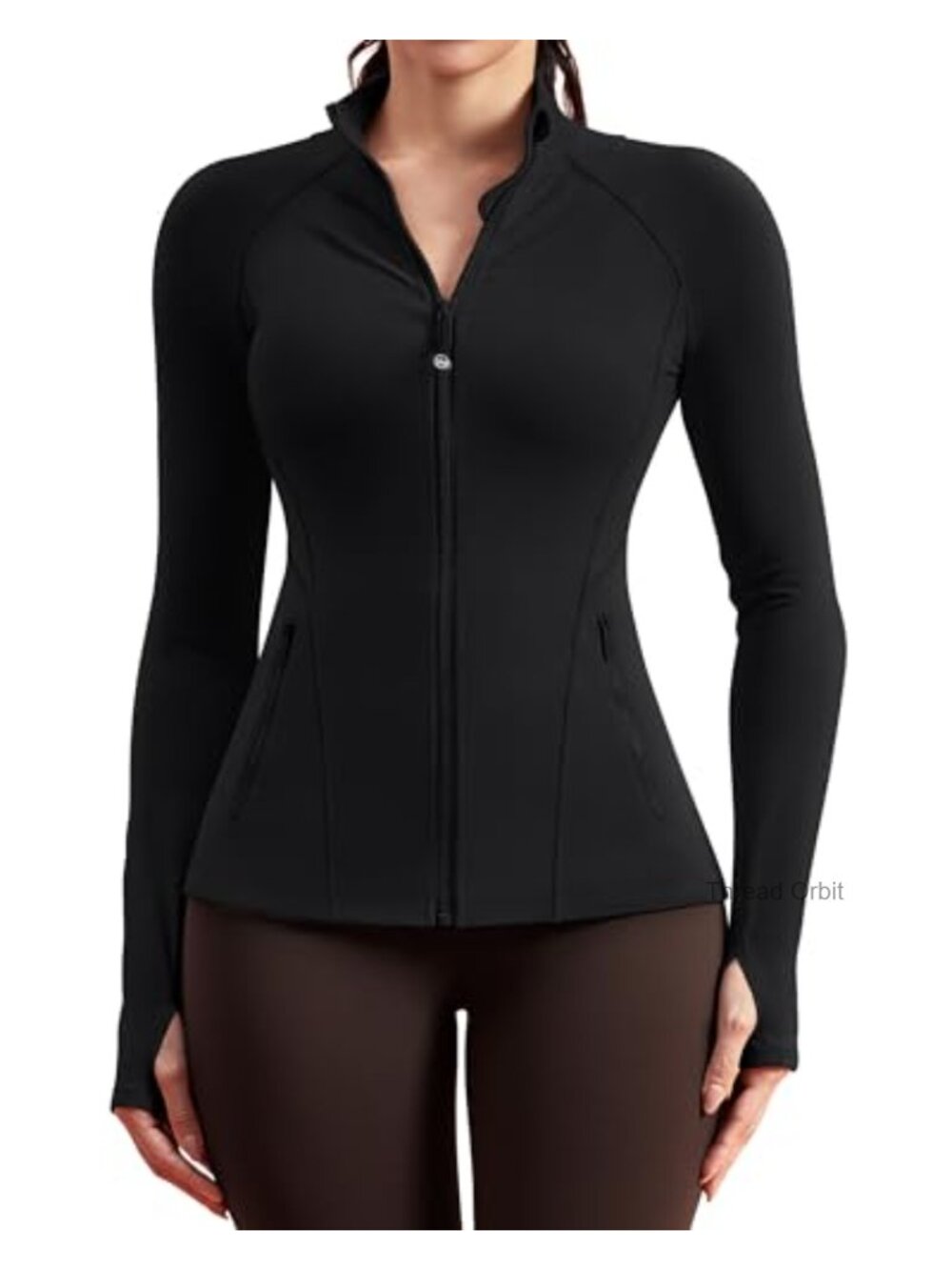 Women's Zip Up Athletic Running Jacket Slim Fit Thumbholes Long Sleeve Gym Top